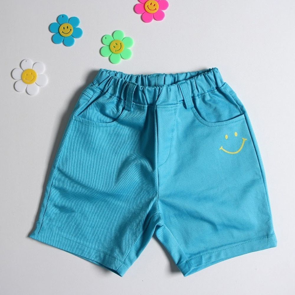韓國 First Blue - 微笑口袋鬆緊褲頭短褲-藍