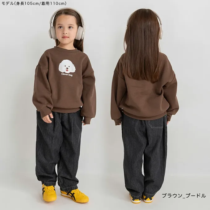 日本 BRANSHES - 裏起毛 可愛女孩縮口長袖上衣-滿版花朵-黑