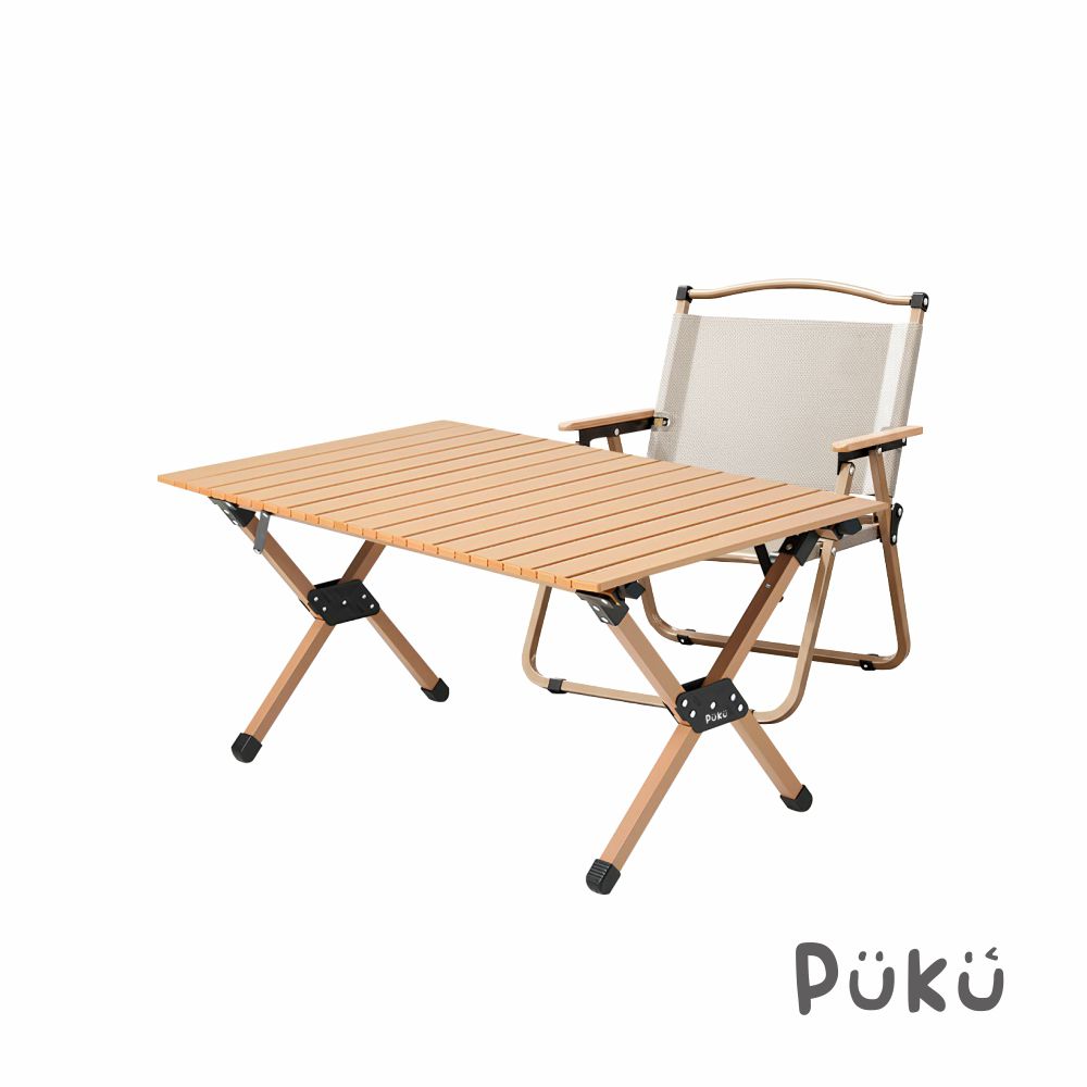 OUT露 蛋捲折疊桌90X60cm+經典扶手折疊椅53.5X45X63cm-卡其-1組