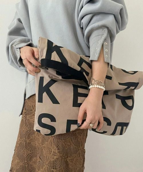 日本 Bou Jeloud - 大容量簡約字母肩背/手提托特袋-咖啡