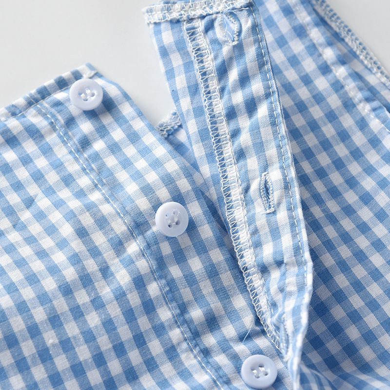 氣質格紋無袖小洋裝-兄妹裝(送帽子)-藍+白