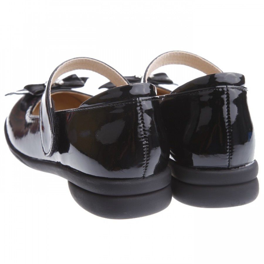 典雅淑女風格蝴蝶結鑽飾亮黑色公主鞋