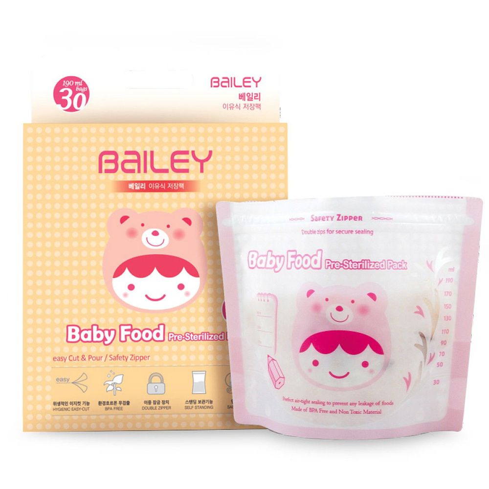 韓國 BAILEY 貝睿 - 副食品儲存袋 (190ml)-30入