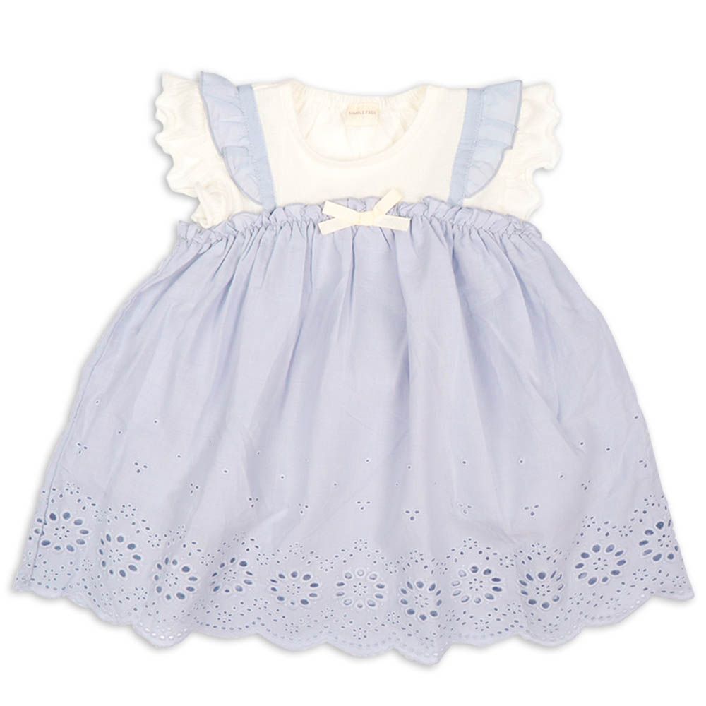 短袖洋裝-蕾絲拼接-淺藍色