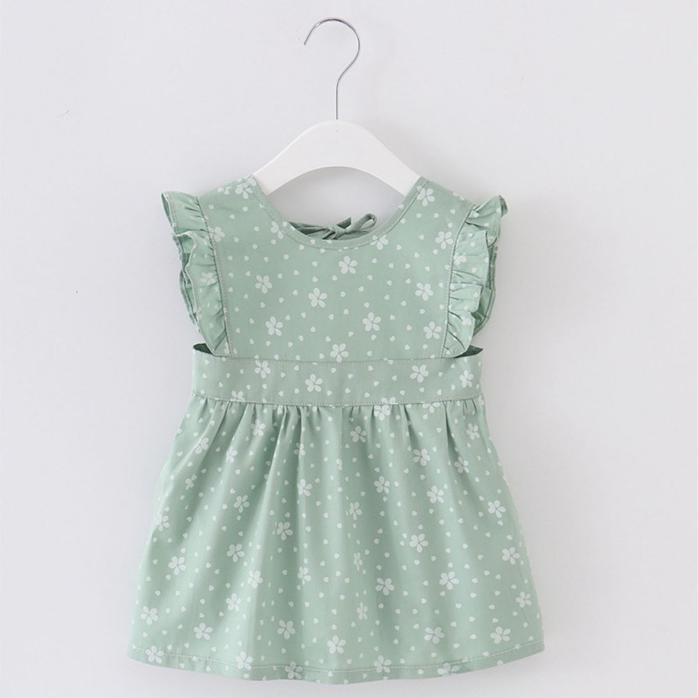 無袖兒童公主裙圍裙-滿版小花-綠色 (100cm(2-4歲))