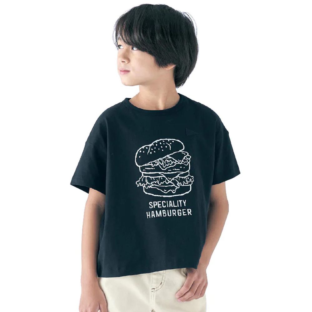日本千趣會 - GITA 天竺棉短T-漢堡插畫-黑