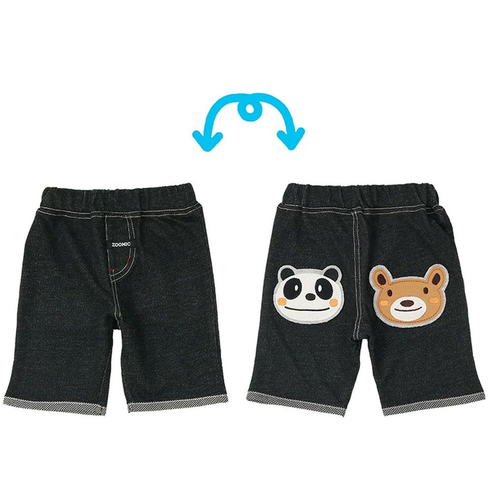日本 ZOOLAND - 百搭休閒五分褲-熊貓小熊好夥伴-黑
