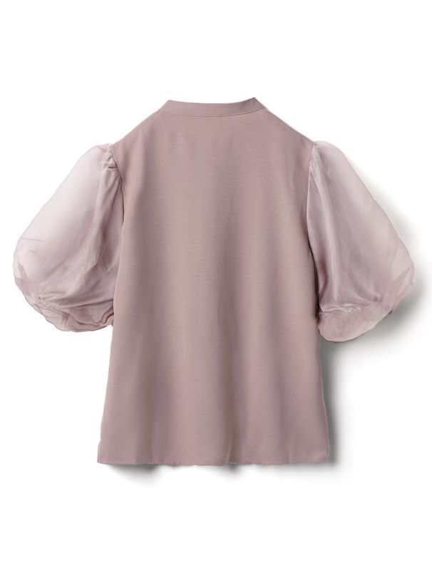 日本 GRL - 微立領薄紗拼接短袖襯衫-煙燻粉 (F)