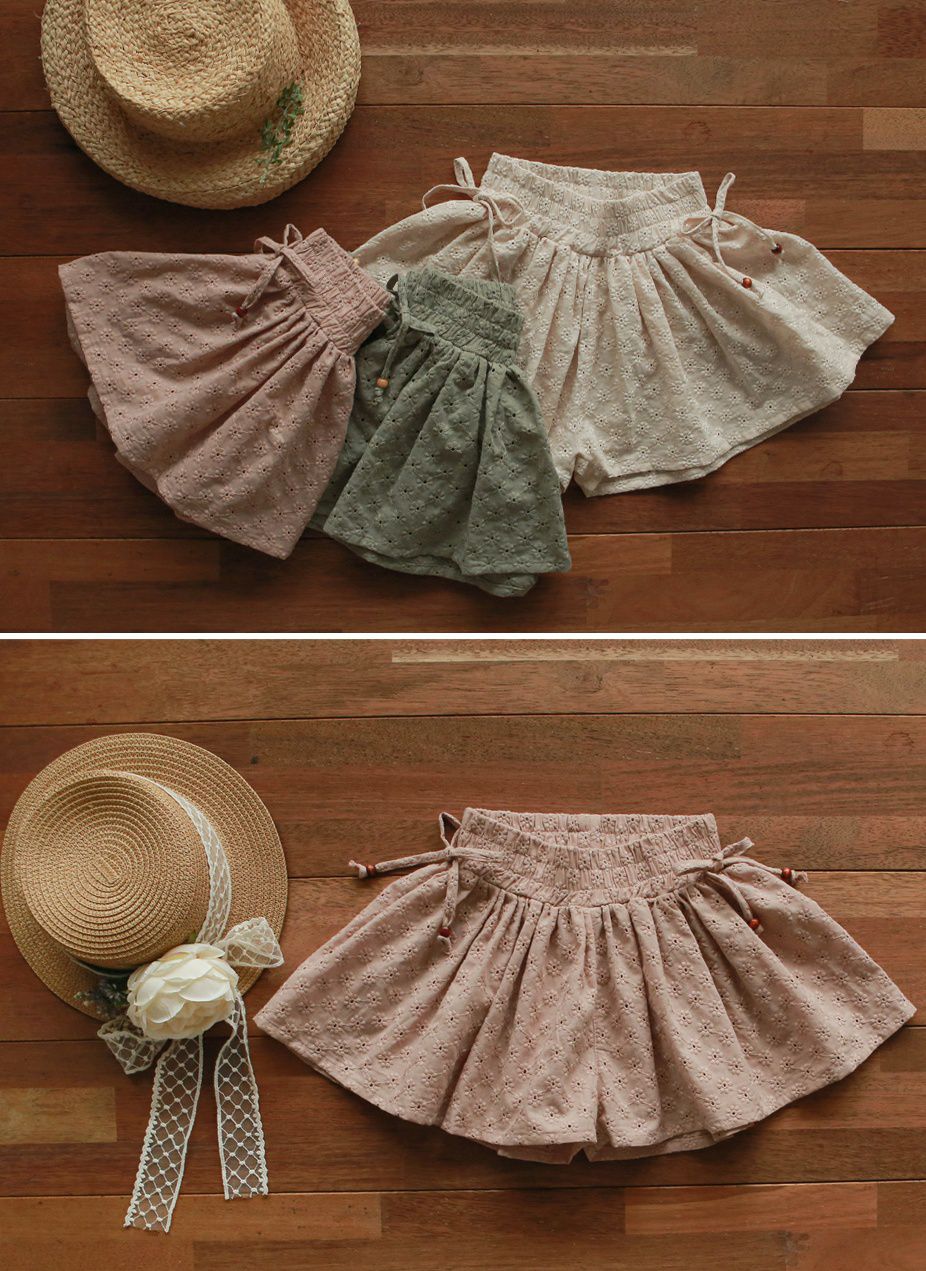 韓國 PuellaFLO - 刺繡後空花朵寬褲裙-藕粉