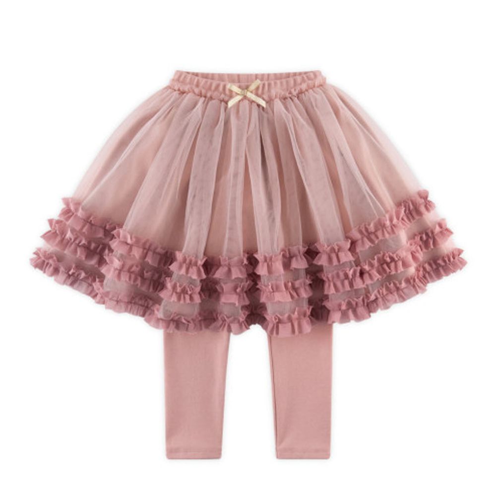 韓國 WALTON kids - 荷葉裝飾網紗褲裙-粉紅