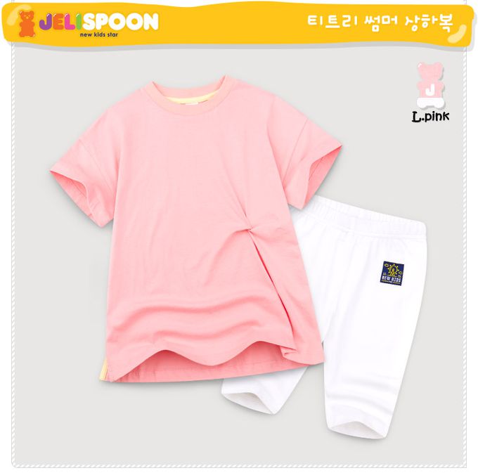 韓國 Jelispoon - 字母西瓜印長版短袖套裝