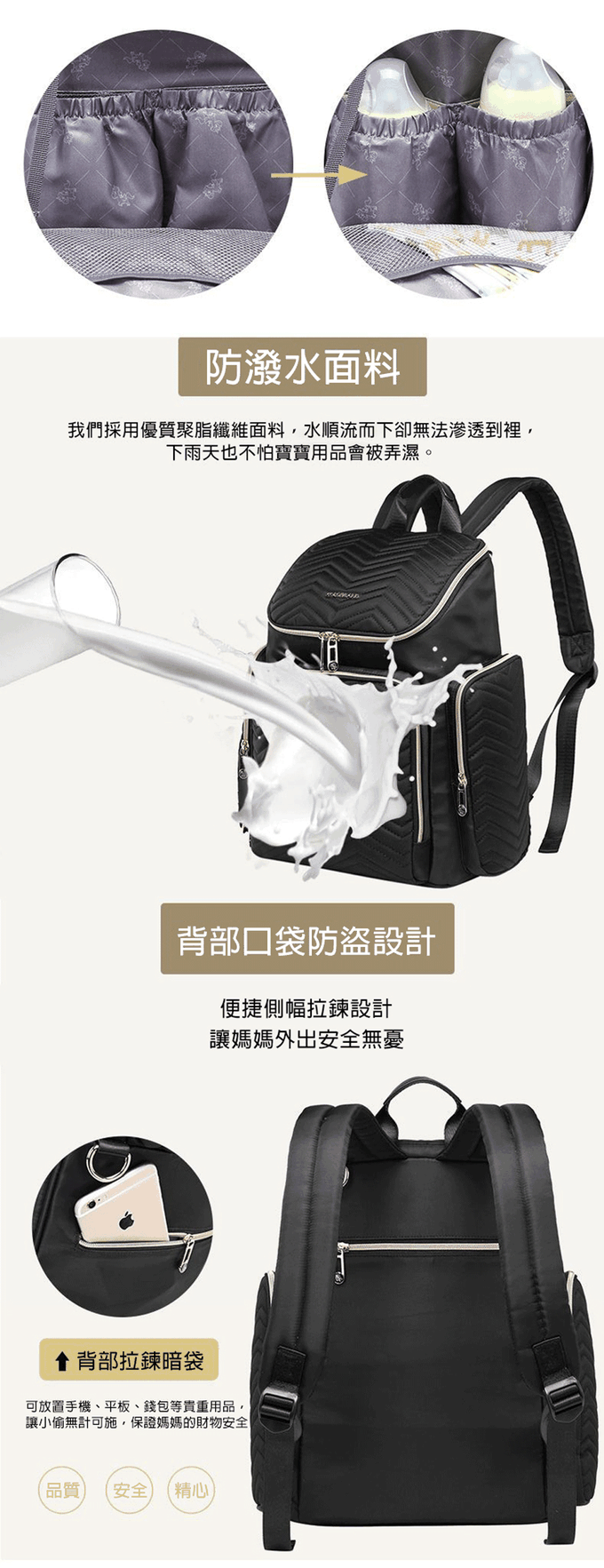 Colorland - 菱格紋大容量後背包 附USB充電接頭-薄荷綠色款 (29*16*37cm)