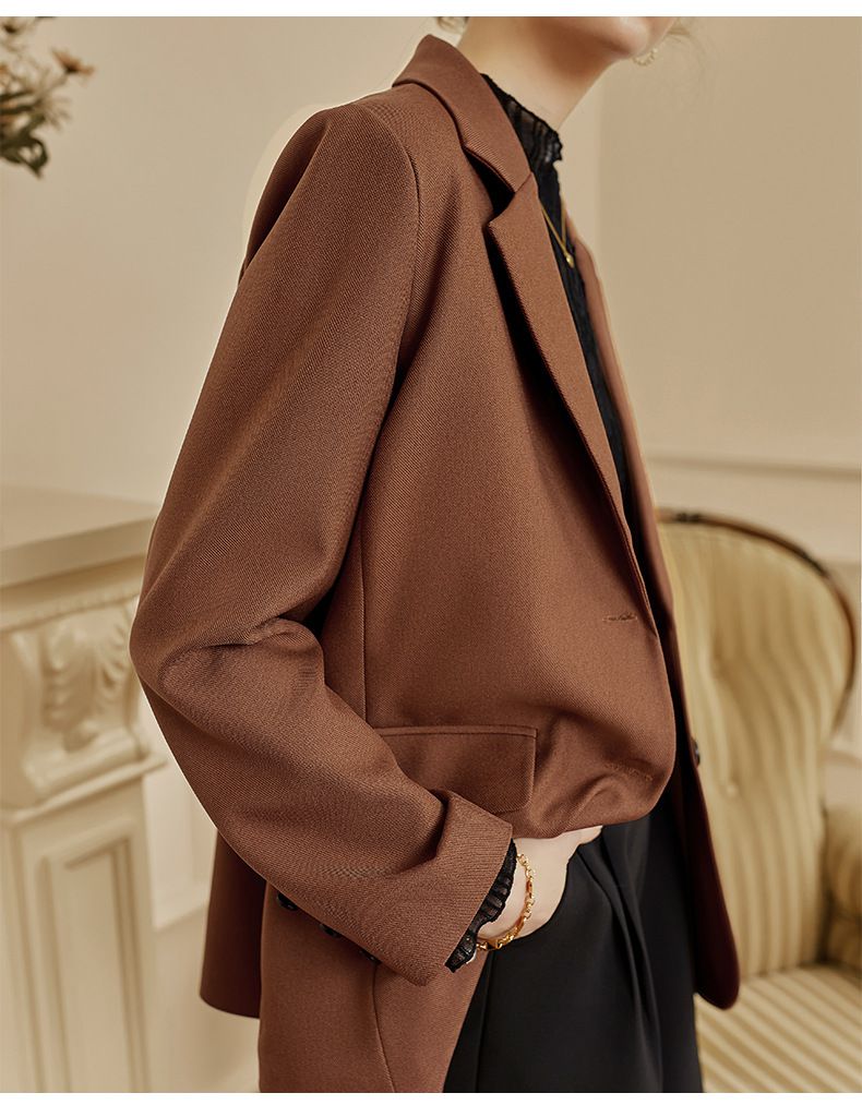 時尚寬鬆休閒西裝外套-焦糖色