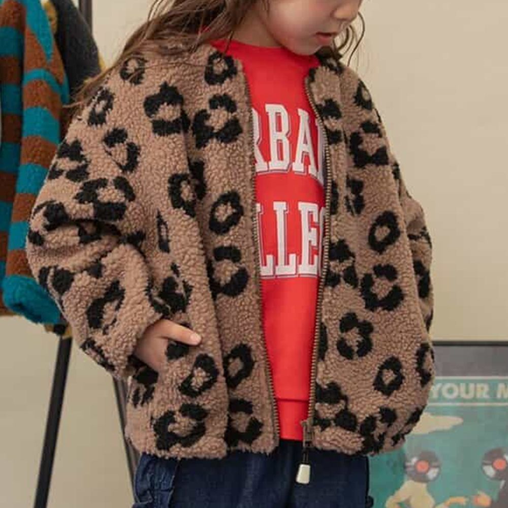 繽紛印花毛毛保暖外套-花紋-棕