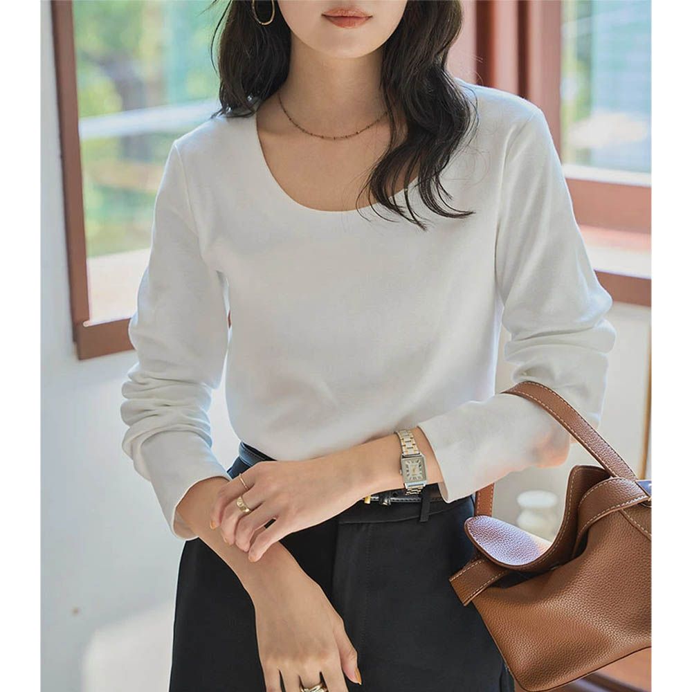 神級 俐落美型純棉長袖上衣-(可選領)-白