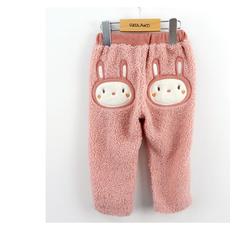 日本 ZOOLAND - 泰迪熊毛絨保暖長褲-兔子屁屁-桃粉