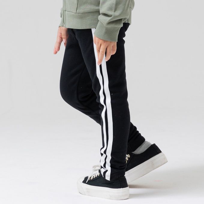 日本 Chil2 - [熱銷]刷毛保暖彈力長褲-細格紋-黑白