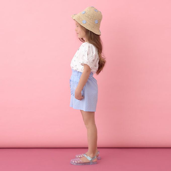 日本 Lycee mine - 純棉滿版印花打褶泡泡袖上衣-點點-炭灰