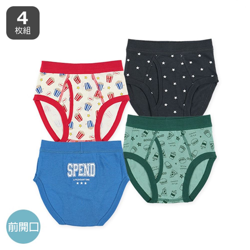 前開式男孩三角內褲(4件組)-美式印花-紅藍黑綠