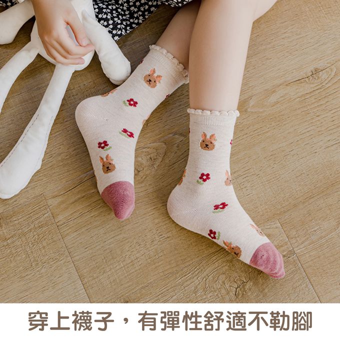 腳ㄚ子 - 幼/兒童棉質中筒襪 童襪 襪子 棉襪 兒童襪-緋紅花舞