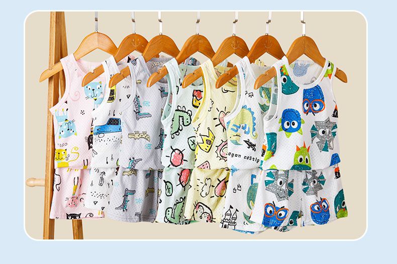 卡通網眼洞洞無袖家居服套裝/空調服-貓咪-粉色