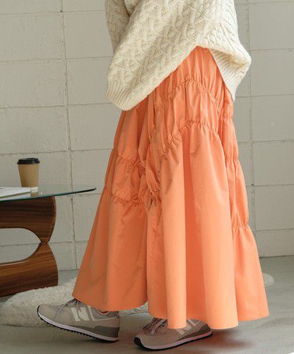 日本 Bou Jeloud - 不規則皺縮設計長裙-橘