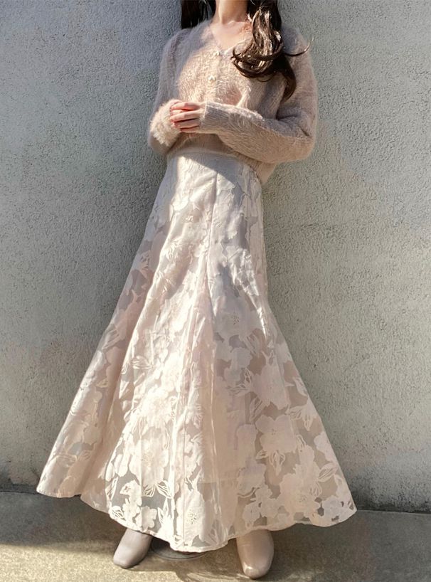 日本 GRL - 芍藥花刺繡修身長裙-簡約黑