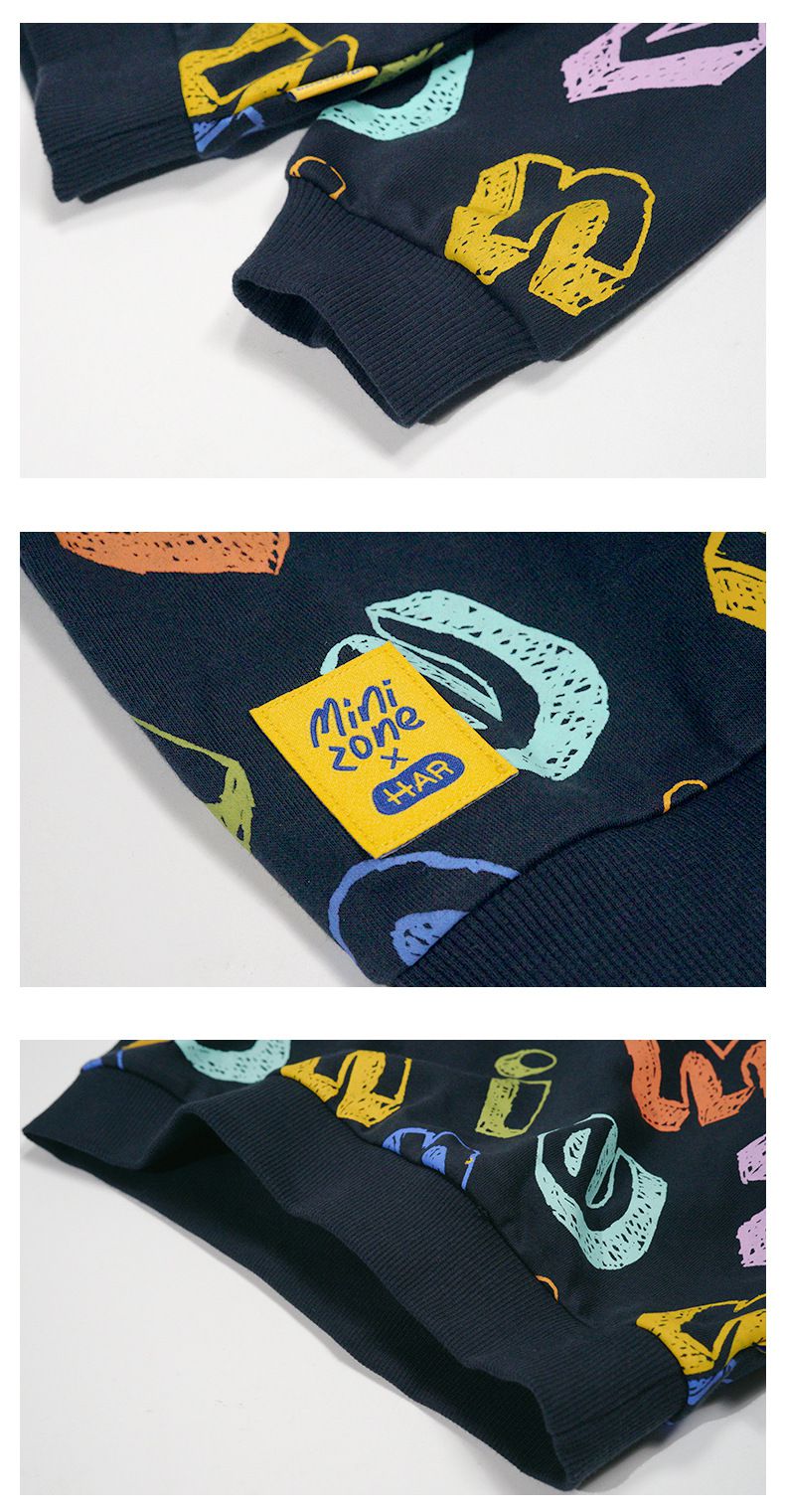 Minizone - 圓領長袖上衣-蠟筆字母-深藍色