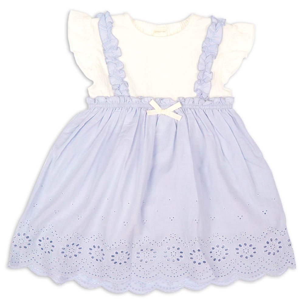 短袖洋裝-蕾絲拼接-淺藍色