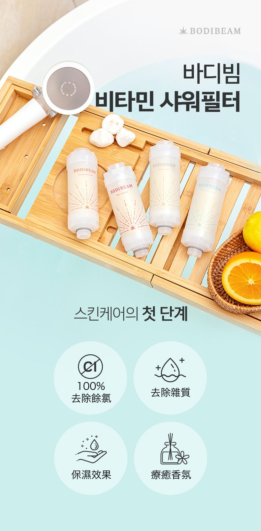 韓國 BODIBEAM - (多入優惠組)香氛除氯蓮蓬頭濾芯-海鹽香草*1+白麝香*1-170g*2