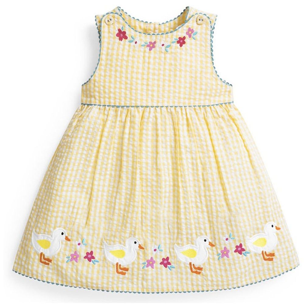 英國 JoJo Maman BeBe - 嬰幼兒無袖純棉洋裝單入組-黃底小鴨