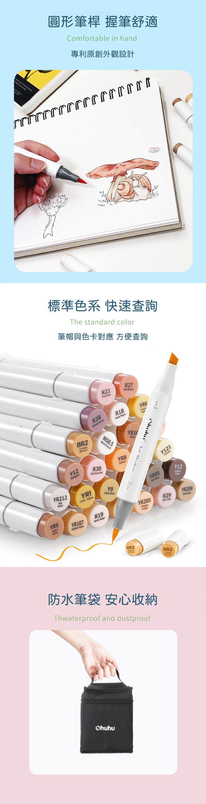 Ohuhu - Honolulu 36色雙頭酒精性麥克筆套組 - 膚色系