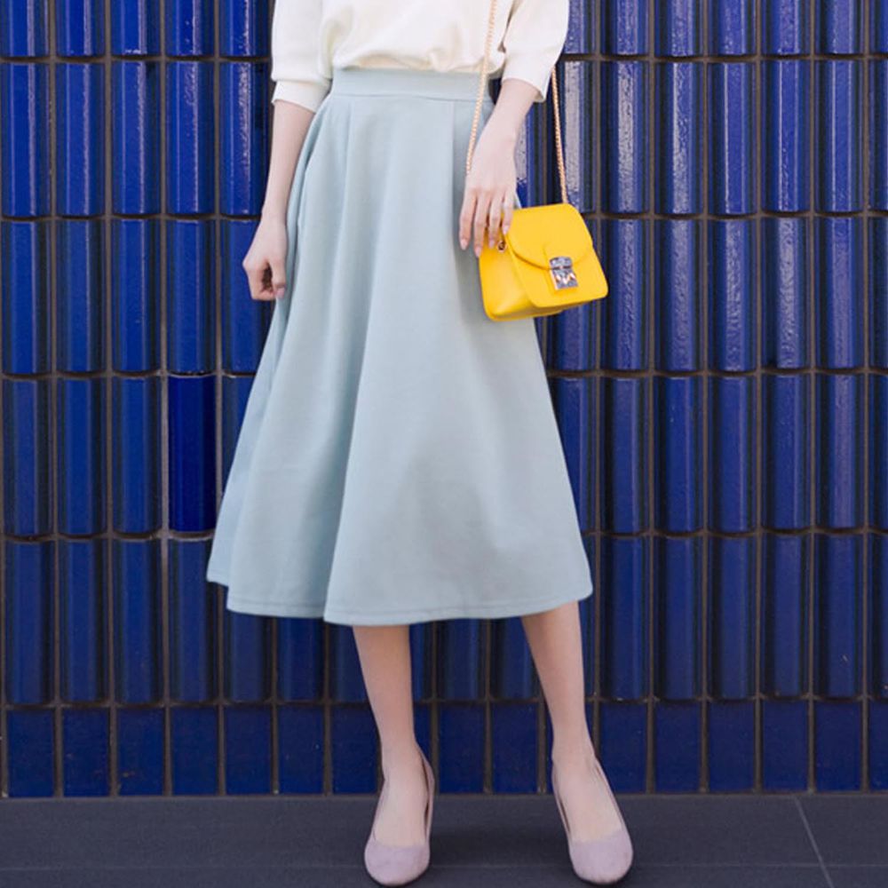 日本 GRL - 甜美氣質A字修身長裙-寶貝藍
