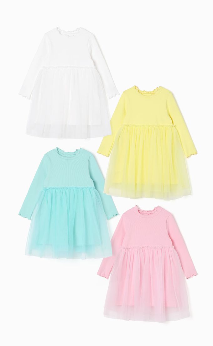 韓國 OZKIZ - 糖果色網紗拼接連身洋裝-粉