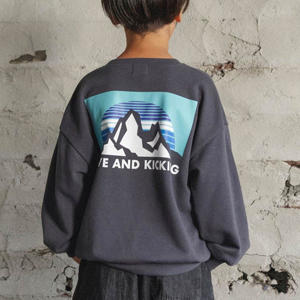 百搭印花縮口長袖上衣-高山風景-炭灰