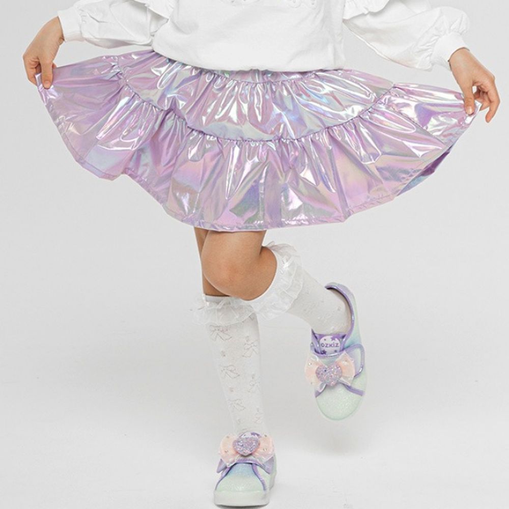 鬆緊腰幻彩波光層次蛋糕裙-夢幻紫