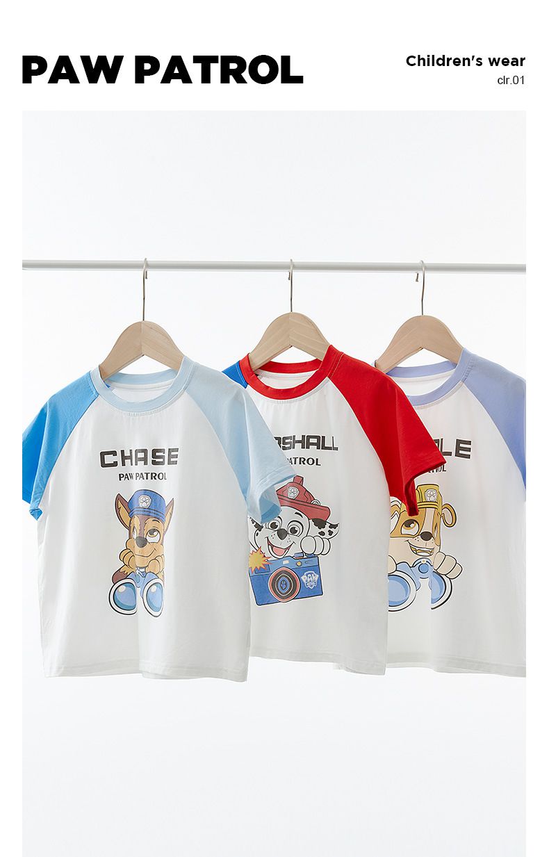 汪汪隊棉質圓領短袖上衣-卡通人物阿奇-深藍+白