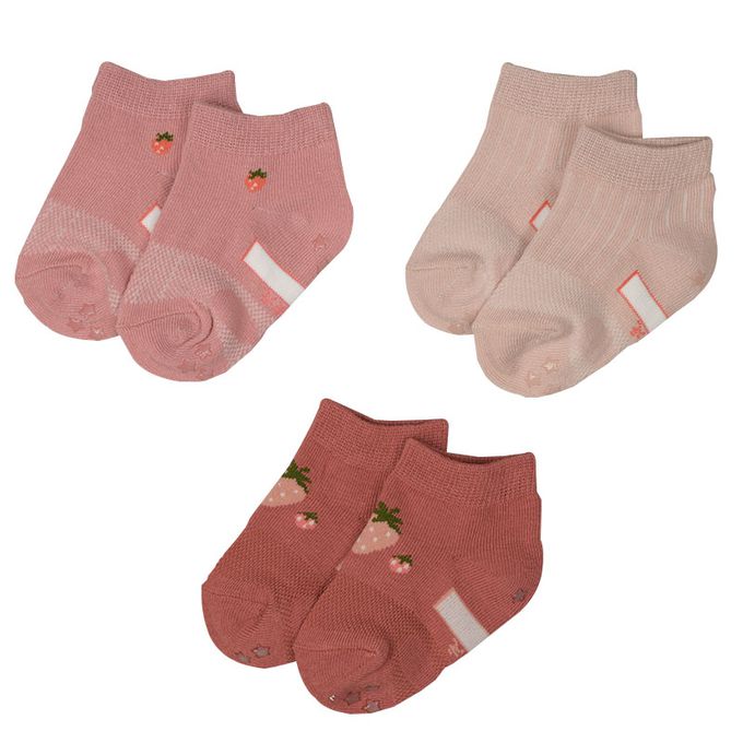 akachan honpo - 踝襪3雙組-草莓-粉紅色 (9~14cm)