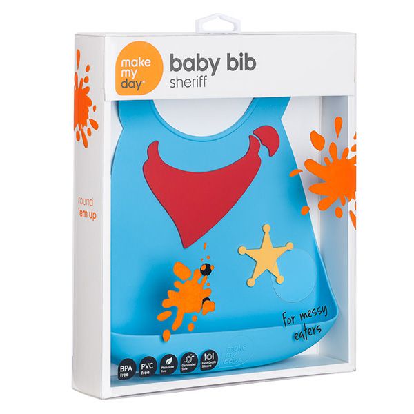 akachan honpo - 矽膠圍兜 Make My Day-警長-淺藍色