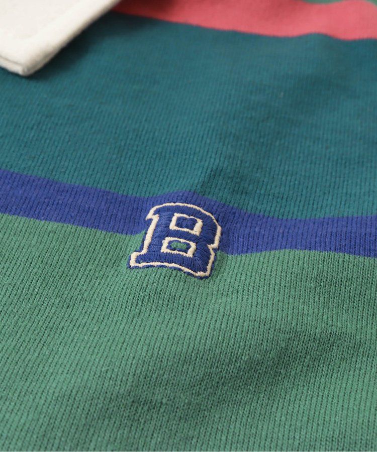 日本 BREEZE - 橄欖球風橫條長袖polo衫-紅卡其