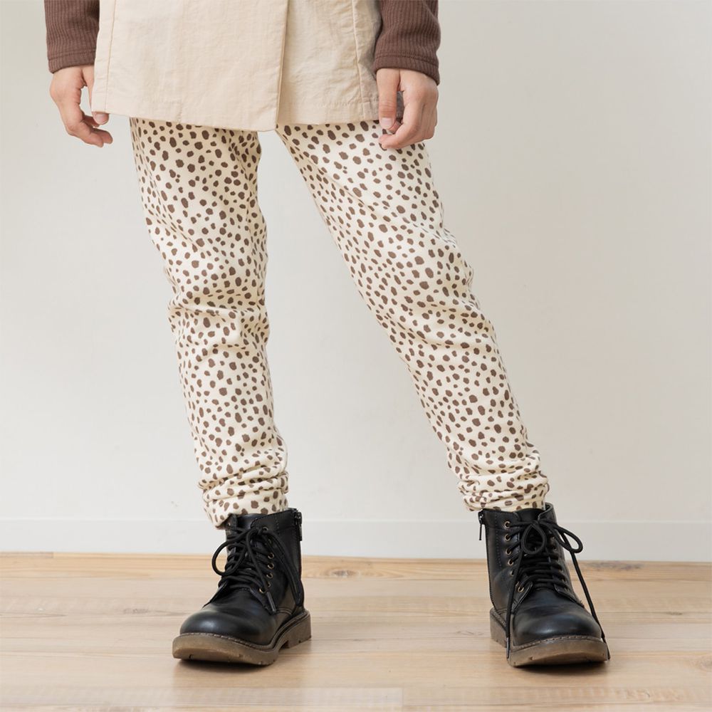 熱銷！刷毛保暖彈力合身長褲-斑點-奶油杏