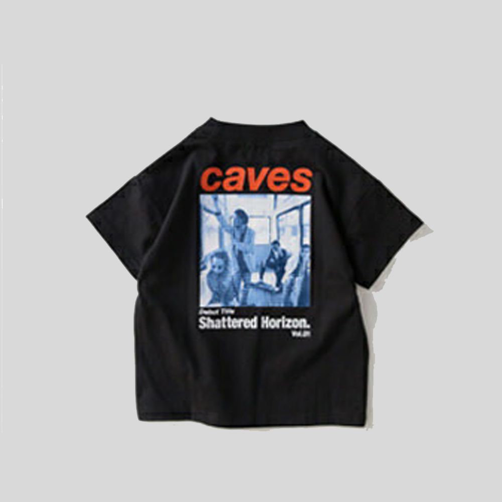 100%天竺棉 印花短袖上衣-CAVES-黑