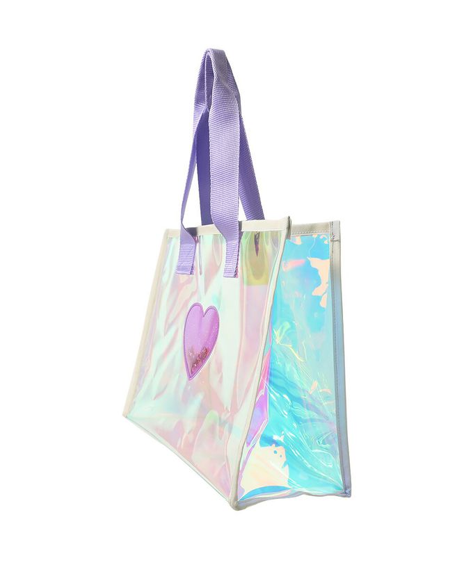 日本 devirock - 獨角獸色系閃亮愛心PVC防水游泳包-粉紫系 (27x35x14cm)