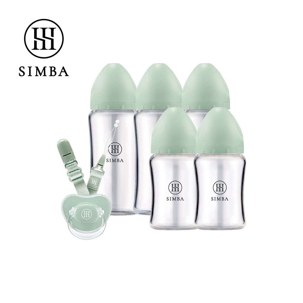 蘊蜜質金玻璃寬口奶瓶哺育安撫全能組-小流量新生適用-綠沐
