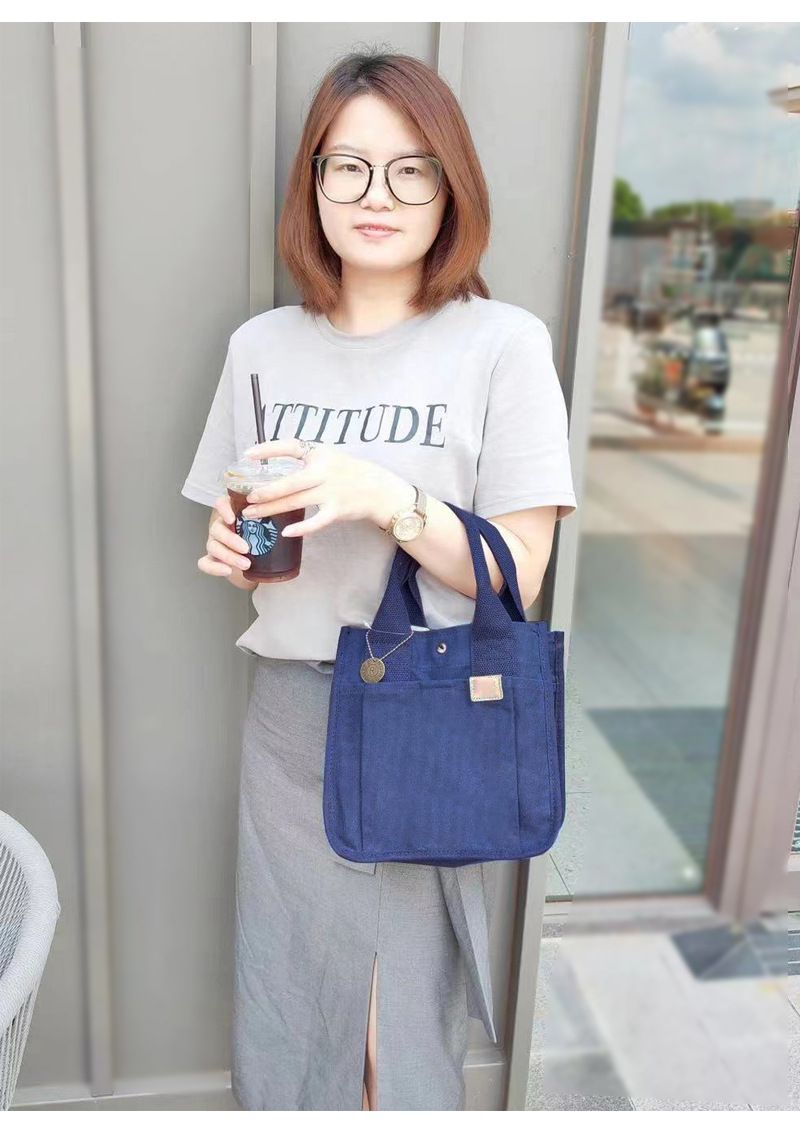 大容量帆布手提包/便當袋-粉色 (22x14.5x23cm)