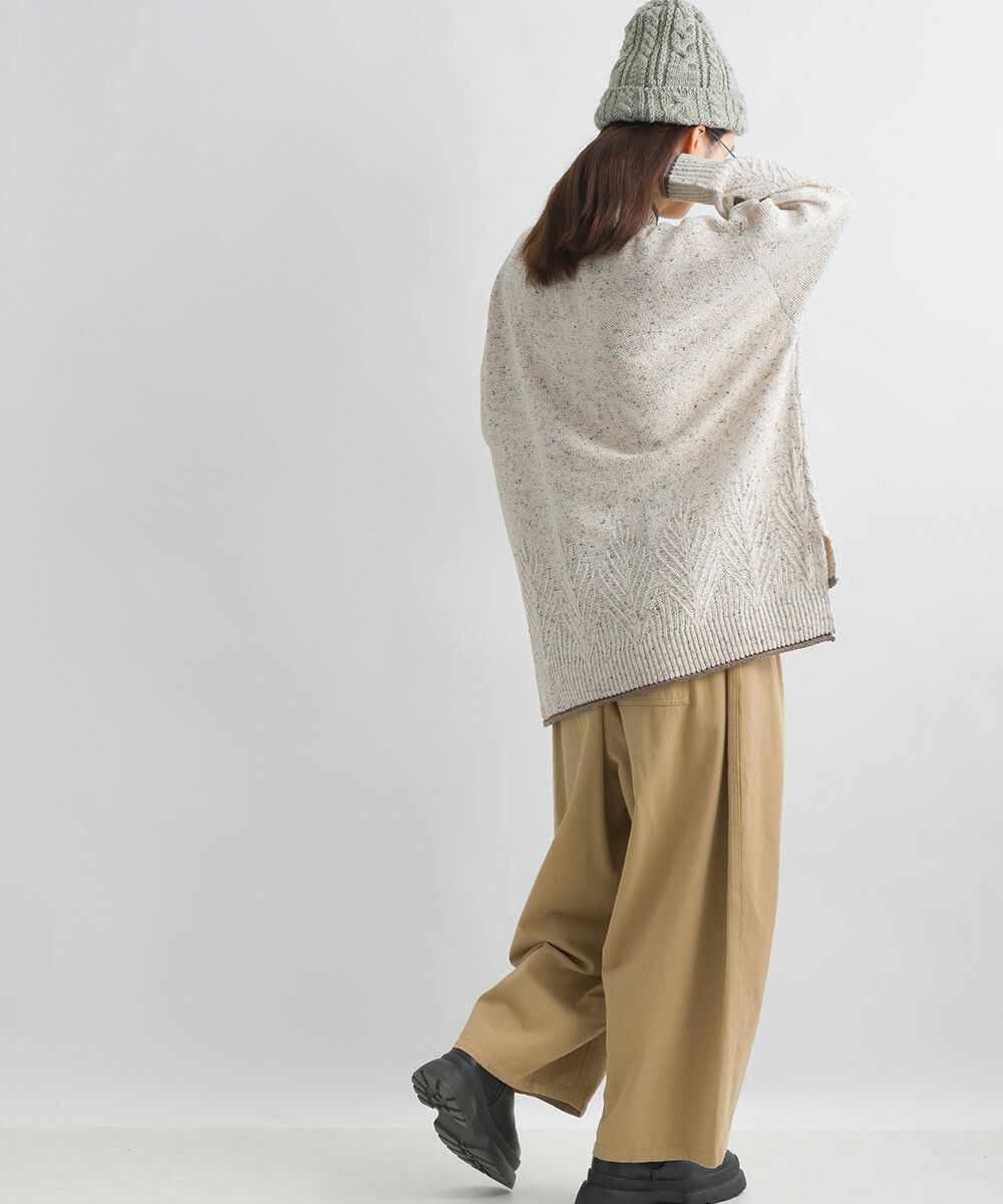 日本女裝代購 - 葉子紋編織滾邊針織毛衣-咖啡