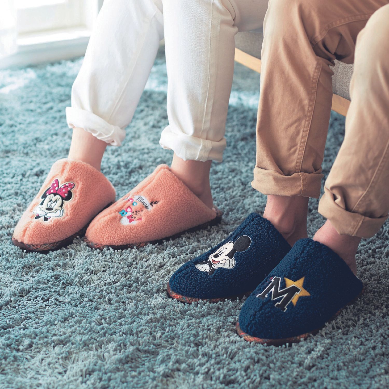 日本千趣會 - 迪士尼 刷毛保暖室內拖鞋-米妮捧臉-粉紅