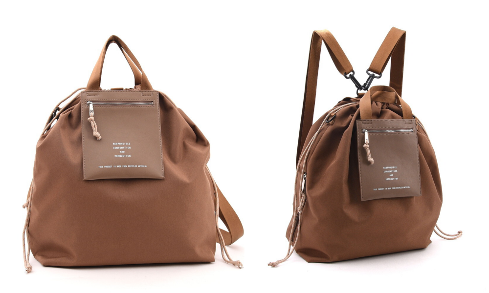 日本 COOCO - 3way環保寶特紗束口高密度包-焦糖棕 (W33*H43*D15cm)