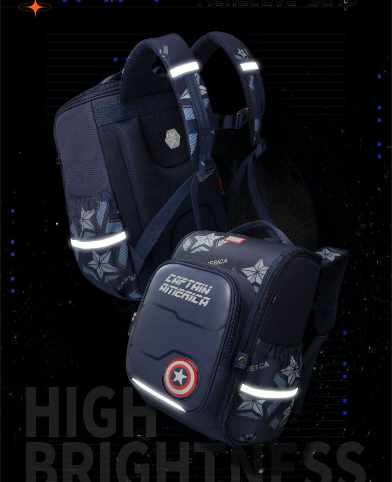 卡通大容量減壓書包-卡通人物鋼鐵人-黑色 (建議110-135cm)-30x19x37cm