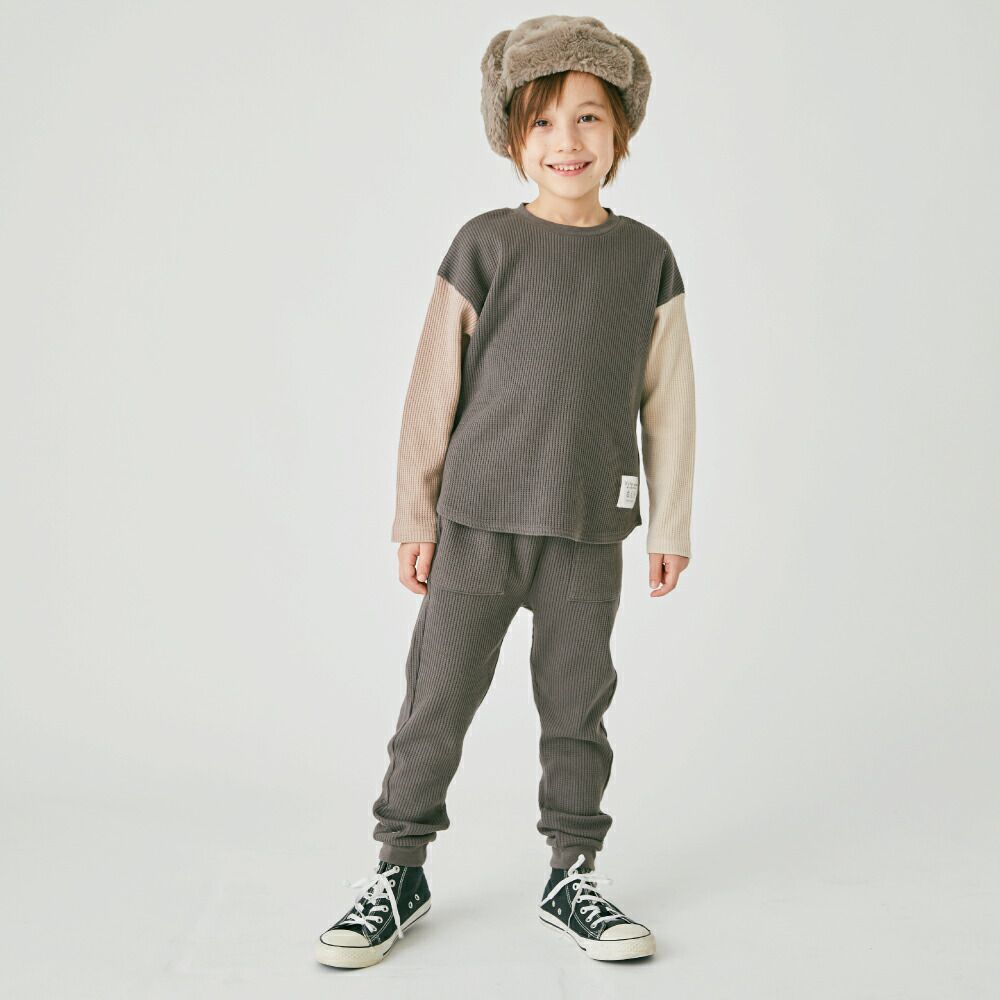 日本 evercloset - 華夫格純棉舒適束口長褲-灰